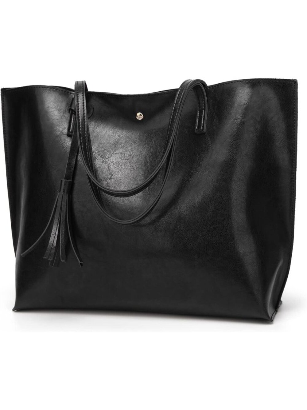 Women’s Black New Style Soft Faux Leather Tote Bag Tassel Large Shoulder Purse